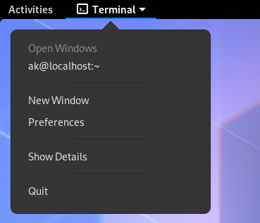 App Menu of Terminal