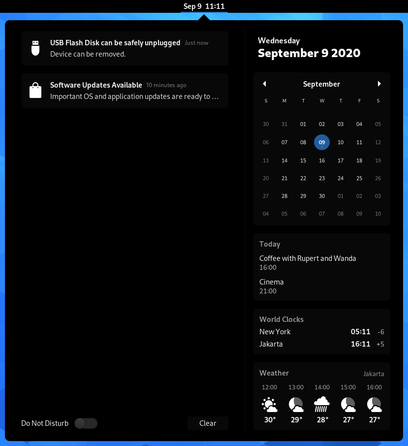 Clock, calendar, appointments and notifications