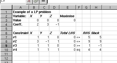 linear programming solver for excel